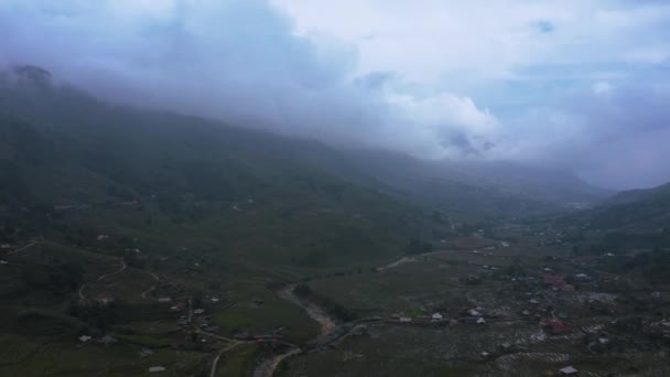 Aerial drone footage of rice terraces in Sapa, Northern Vietnam -October 2019 — стокове відео