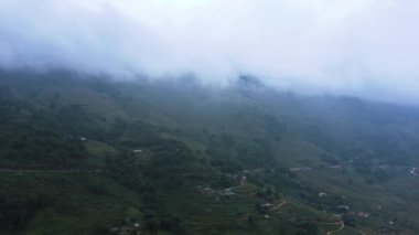 Aerial drone footage of rice terraces in Sapa, Northern Vietnam -October 2019
