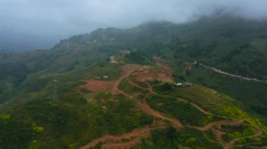 Aerial drone footage of rice terraces in Sapa, Northern Vietnam -October 2019