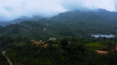 Aerial drone footage of rice terraces in Sapa, Northern Vietnam -October 2019