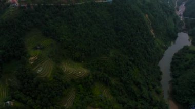 Aerial drone footage of rice terraces in Sapa, Northern Vietnam -October 2019