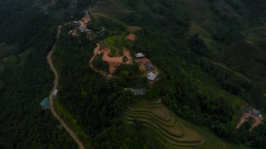 Aerial drone footage of rice terraces in Sapa, Northern Vietnam -October 2019