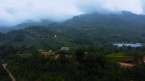 Aerial drone footage of rice terraces in Sapa, Northern Vietnam -October 2019 — Stock Video