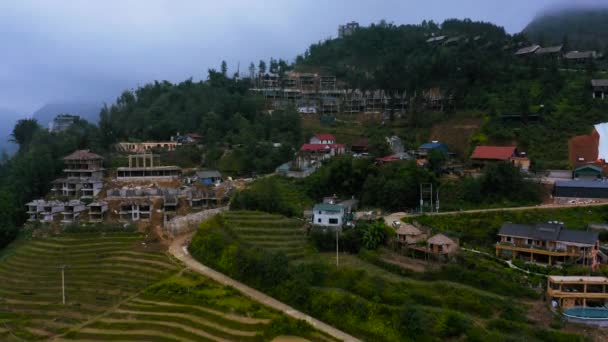 Aerial drone footage of rice terraces in Sapa, Northern Vietnam -October 2019 — Stock Video