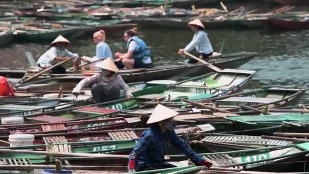 Ninh Binh, Vietnam - 19th October 2019: Tourists take boat tours from Ninh Binh in Northern Vietnam — Stock video