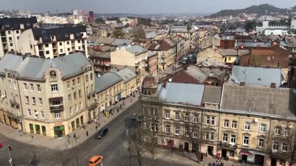 Eski Avrupa Şehri Yukarıdan Bakın Lviv Şehir Merkezi — Stok video