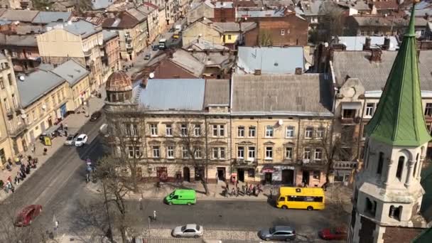 Alte Europäische Stadt Blick Von Oben Das Stadtzentrum Von Lviv — Stockvideo