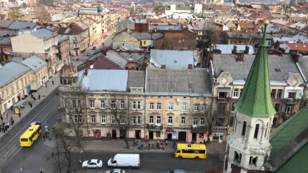 Eski Avrupa Şehri Yukarıdan Bakın Lviv Şehir Merkezi — Stok video