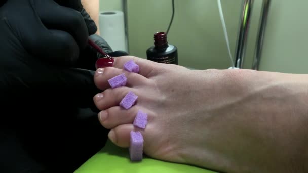 Pedicura Salón Belleza Maestro Hace Belleza Las Piernas Mujer Peeling — Vídeos de Stock
