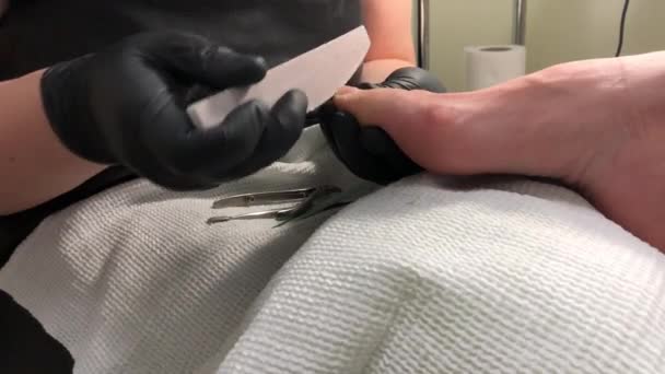 Pedicure Nel Salone Bellezza Maestro Bellezza Sulle Gambe Della Donna — Video Stock