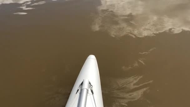 Front Boat River Rafting Catamaran Wide Canyon Dniester River Cloudy — Stock Video