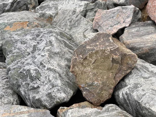 Hintergrundstruktur Viele Große Steine Verschiedenen Formen Ein Haufen Granitblöcke Konzept — Stockfoto