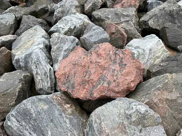 Hintergrundstruktur Viele Große Steine Verschiedenen Formen Ein Haufen Granitblöcke Konzept — Stockfoto