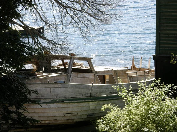 Abandoned Boat on land at Lake Futalaufquen, Chubut, Argentina.