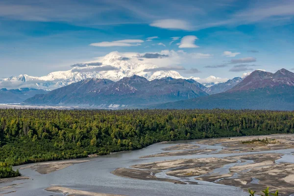 Paysage Alaska Avec Rivière Forêt Mont Denali — Photo