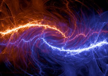 Ateş ve buz plazma yıldırımı girdabı, soyut elektrik arkaplan