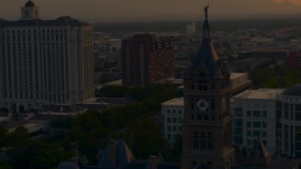 Aerial Shot Historic Salt Lake City County Building Clock Tower — ストック動画