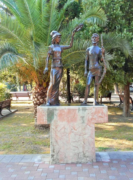 Escultura Athena Apresenta Uma Coroa Flores Vencedor Sochi — Fotografia de Stock