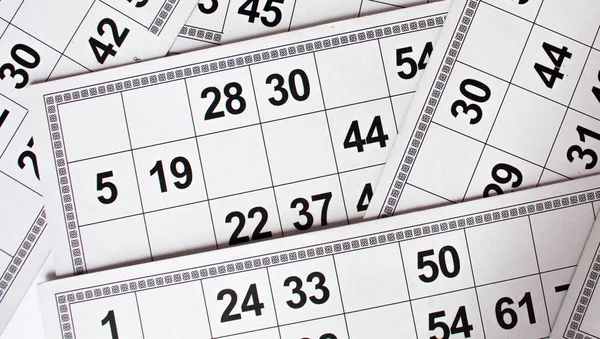 Tarjetas y barriles para lotería rusa (juego de bingo) sobre fondo blanco — Foto de Stock