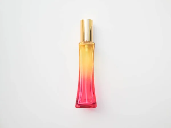 Élégant Rose Coloré Avec Bouteille Parfum Rectangulaire Jaune Conteneur Cosmétique — Photo