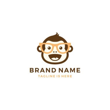 maymun şempanze geek akıllı çekicilik maskot karakter logo şablonu vektör simge