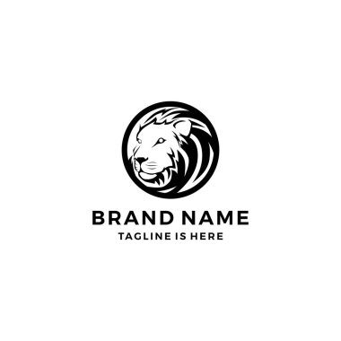 Aslan daire amblemi sikke dövme logo şablonu vektör çizim yuvarlak
