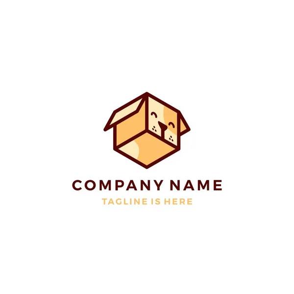 Lindo perro caja cubo mascota suscripción icono logotipo plantilla vector ilustración — Vector de stock