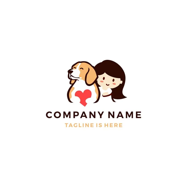 Το σκυλί αγάπη με κοριτσάκι λογότυπο εικονίδιο προτύπου διανυσματικά εικονογράφηση — Διανυσματικό Αρχείο