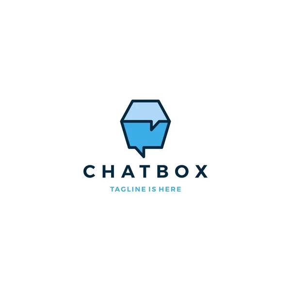 Caja de chat cubo charla social burbuja vector logotipo icono plantilla ilustración — Vector de stock