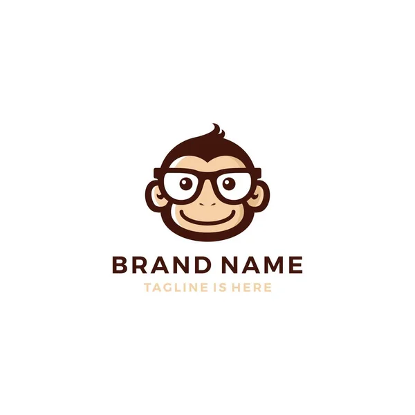 Macaco chimpanzé geek charme inteligente mascote caractere logotipo modelo vetor ícone — Vetor de Stock