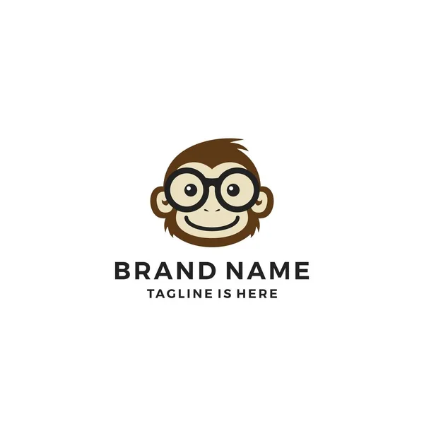 Mono chimpancé geek encanto inteligente mascota carácter logotipo plantilla vector icono — Vector de stock