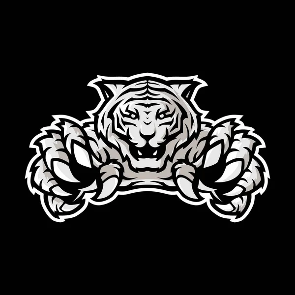 Vit tiger sport gaming vektor logo mall illustration med svart bakgrund — Stock vektor