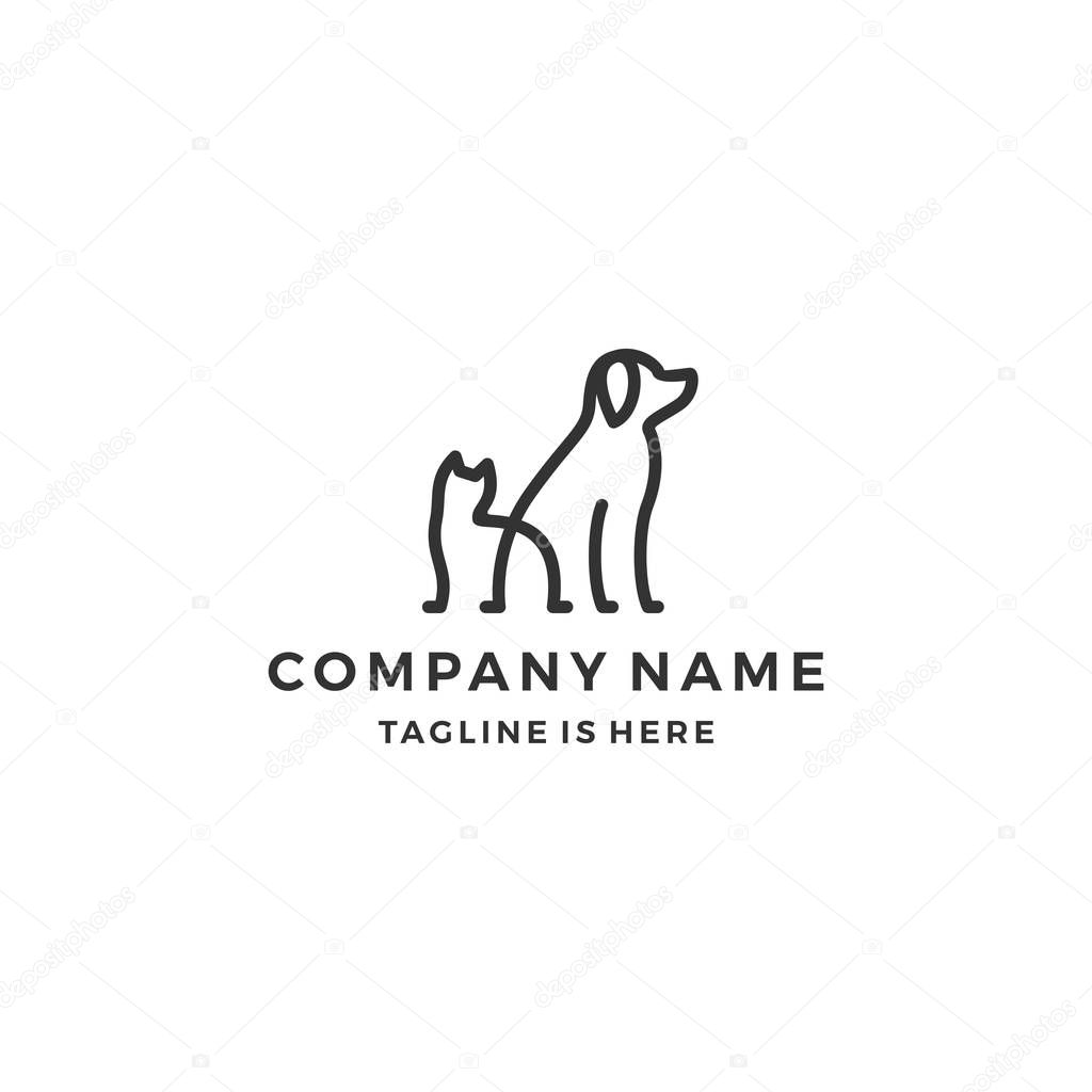 Minimalist monoline lineart outline dog cat icon logo template vector illustration