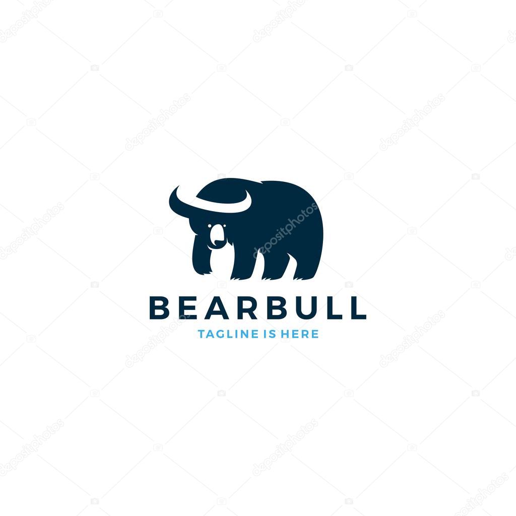 Bear bull negative space horn logo icon template vector illustration