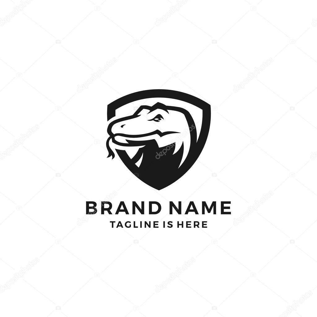 Komodo dragon shield security sport emblem badges logo template vector illustration