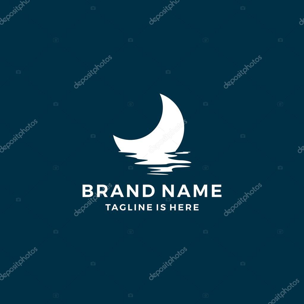 Half moon set rise sea ocean surface water logo template icon vector