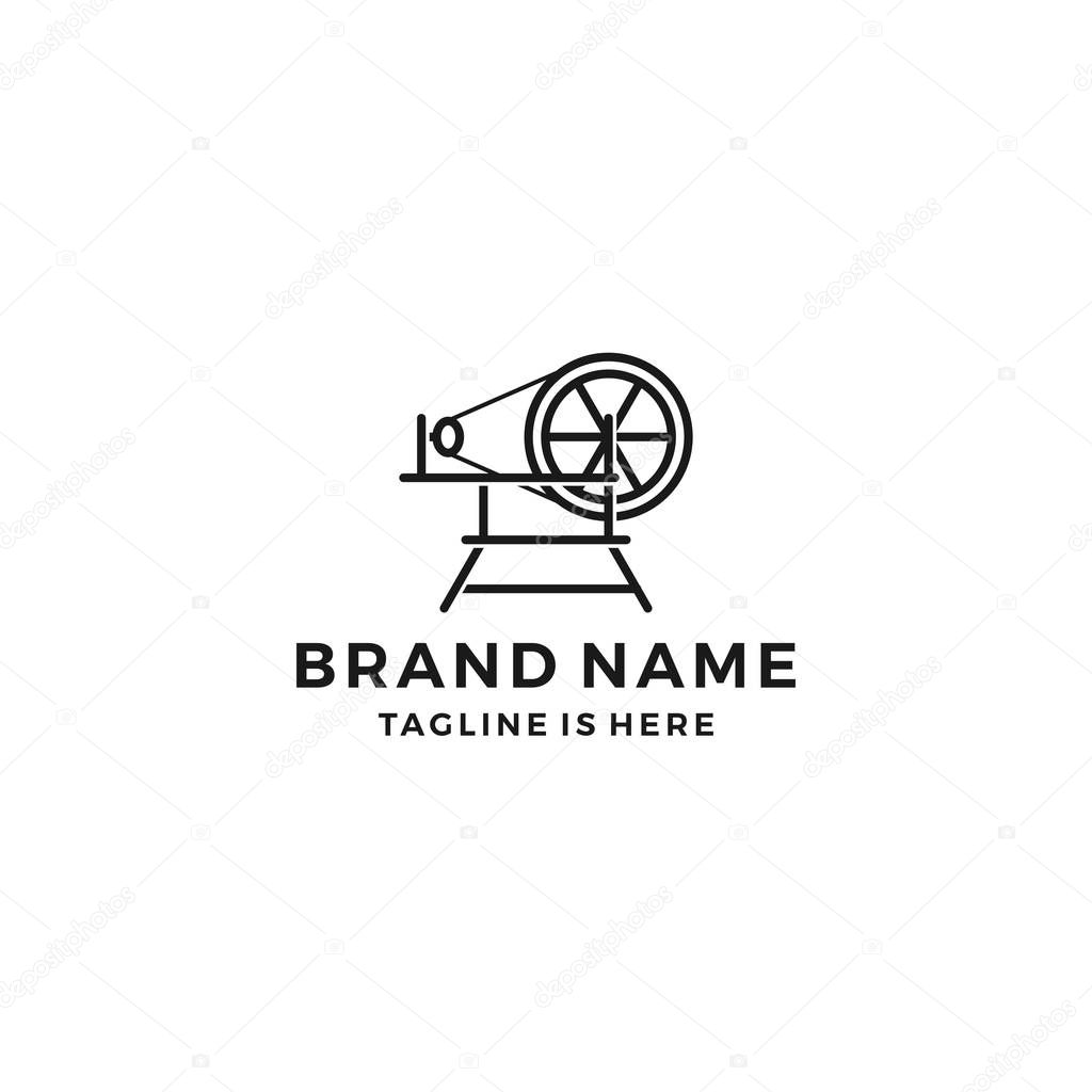 Spindle mill loom weaving tufting machine textile fabric logo template vector icon illustration