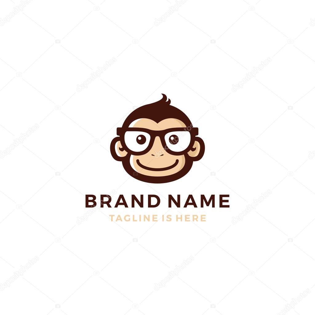Monkey chimp geek smart charm mascot character logo template vector icon