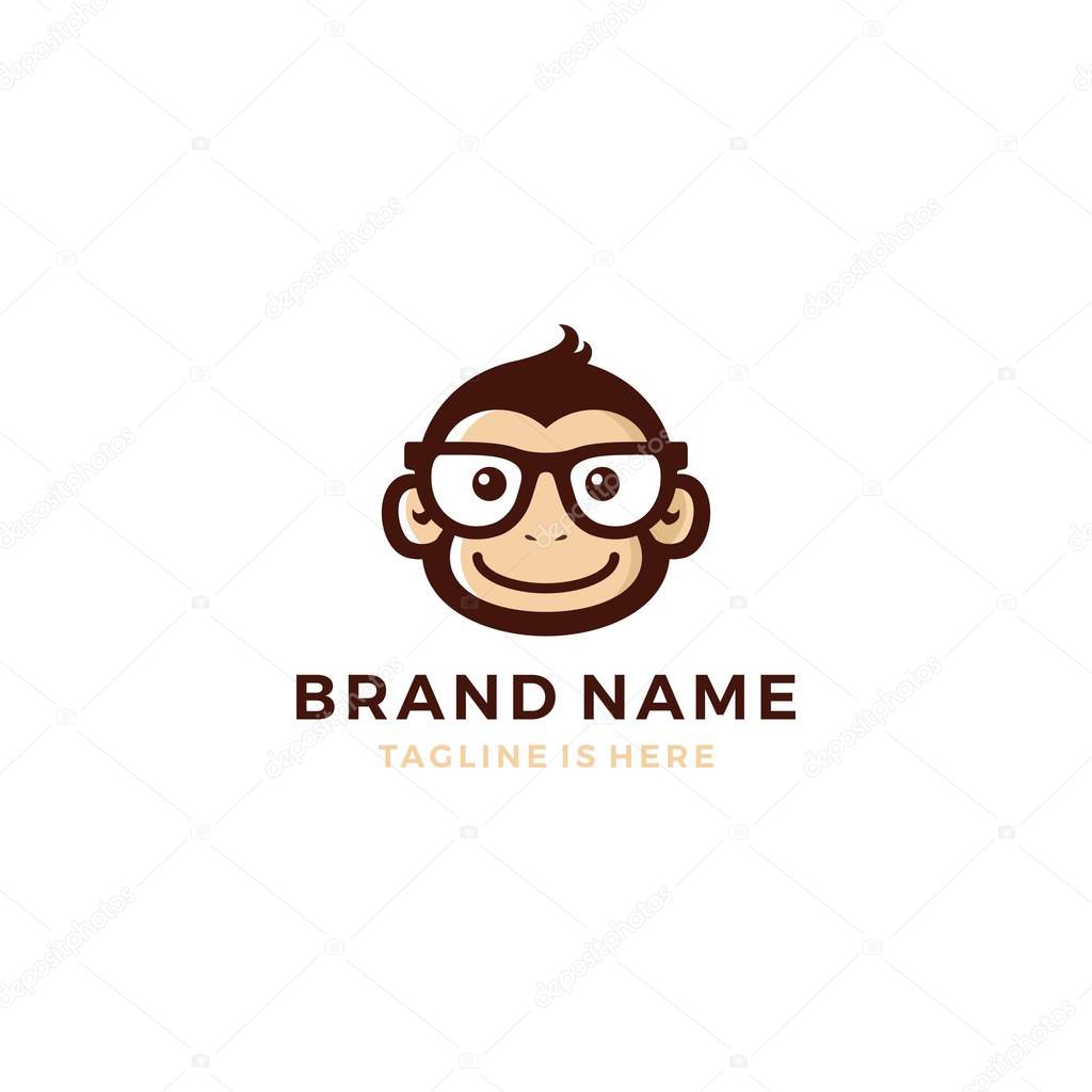 monkey chimp geek smart charm mascot character logo template vector icon