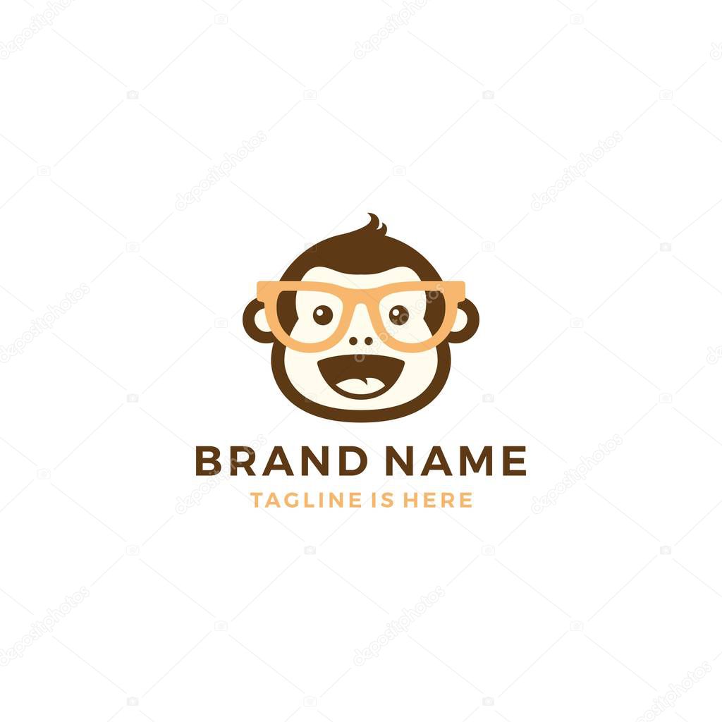 Monkey chimp geek smart charm mascot character logo template vector icon