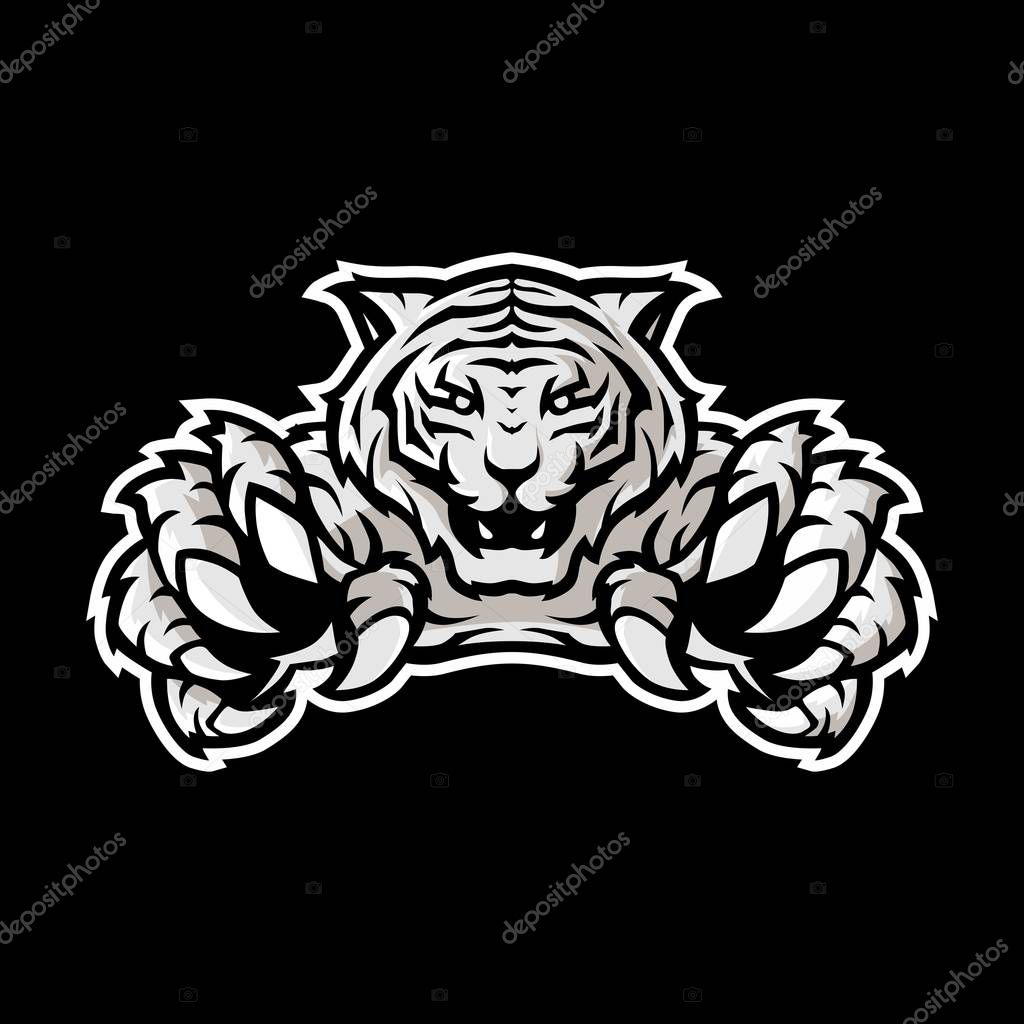 White tiger sport gaming vector logo template illustration with black background