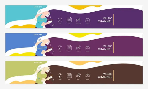 music channel youtube cover with girl hearing headphone illustration flat vector background
