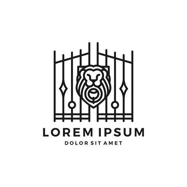 Porte lion lionsgates bouclier roi logo modèle vectoriel icône illustration — Image vectorielle