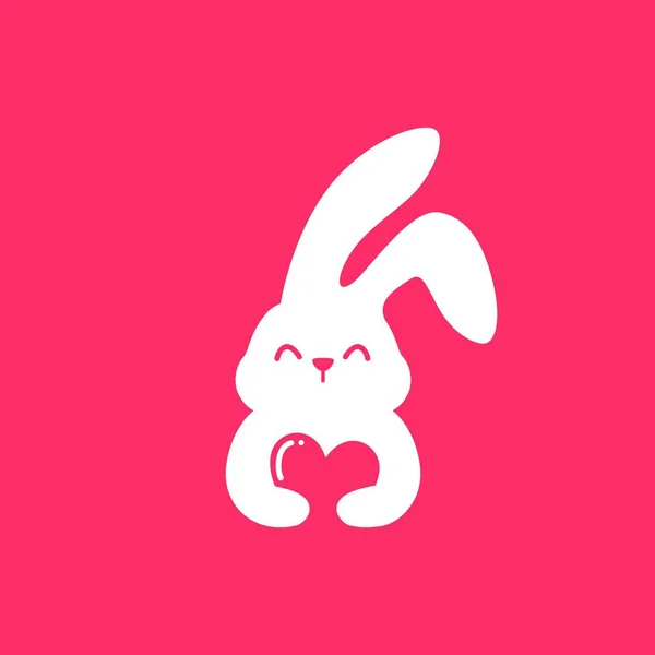 Кролик любов зайця мила посмішка обіймає коханця негативний простір логотип Векторні ілюстрації — стоковий вектор