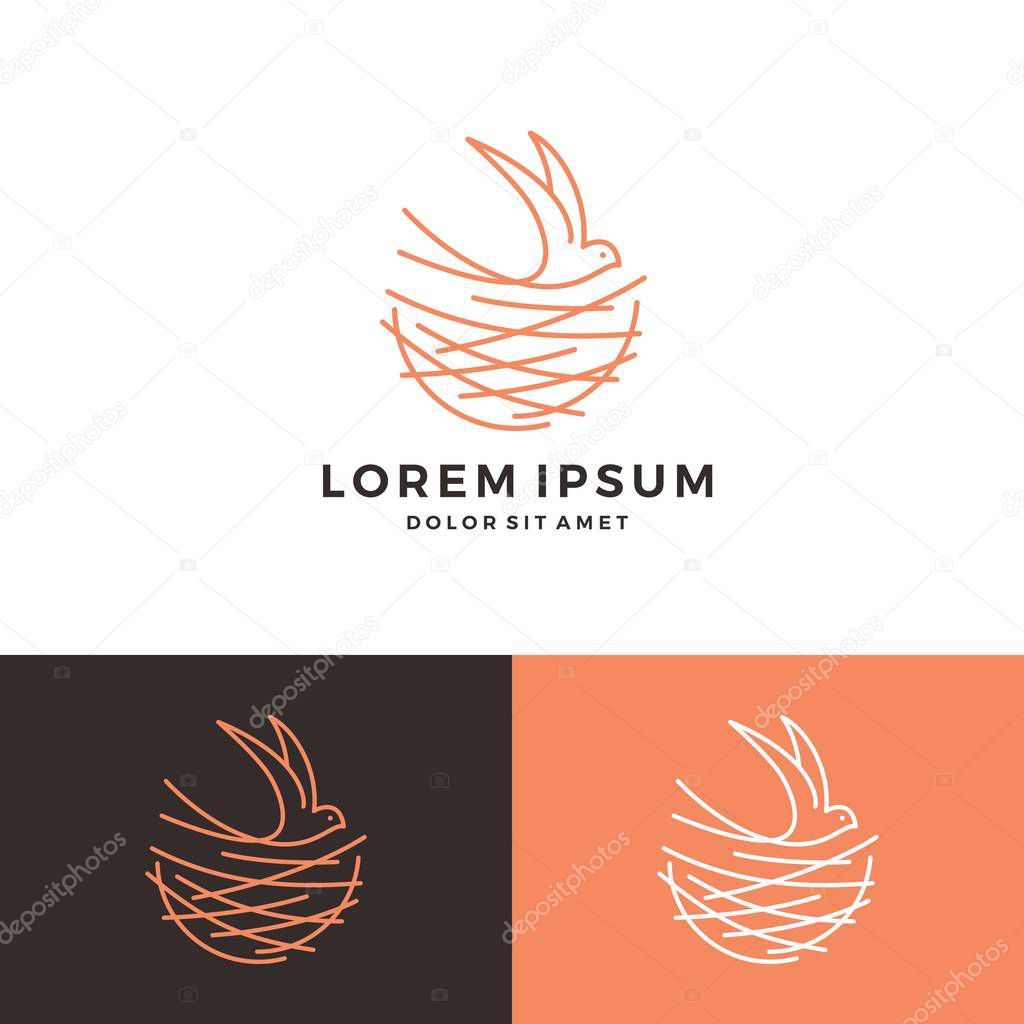 Bird nest walet logo vector line art outline download