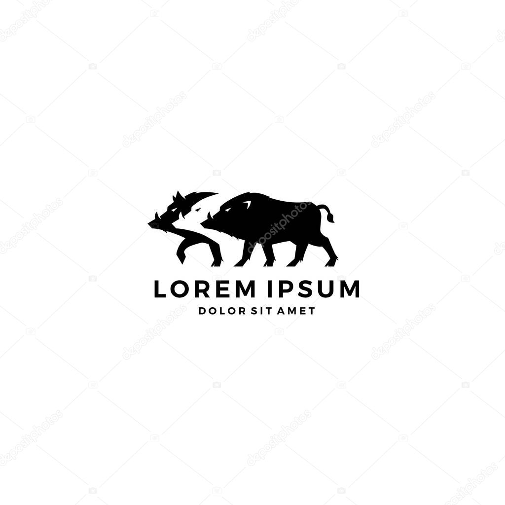 Three warthog boar negative space logo vector illustration download