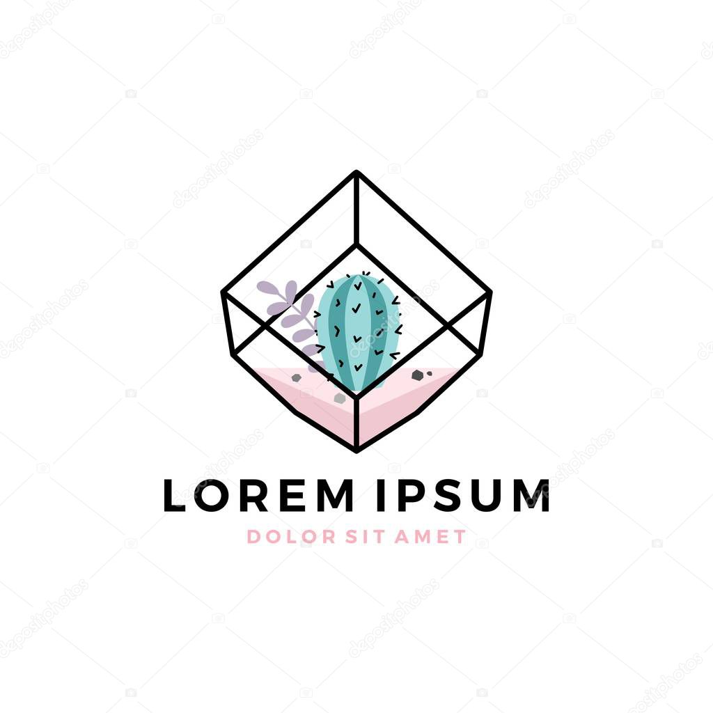 Terrarium succulent logo icon cactus geometric hanging glass interior flower plant vector