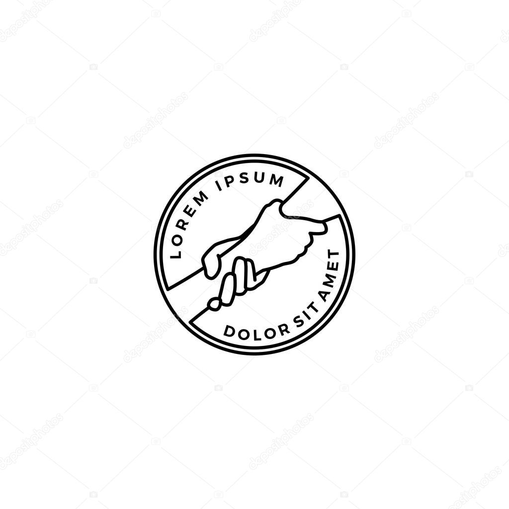 Lending hand care help round emblem badges logo vector outline line download