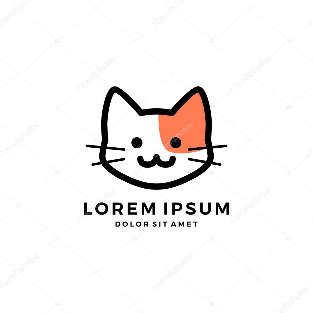 Cat head face cute smile pet logo vector icon