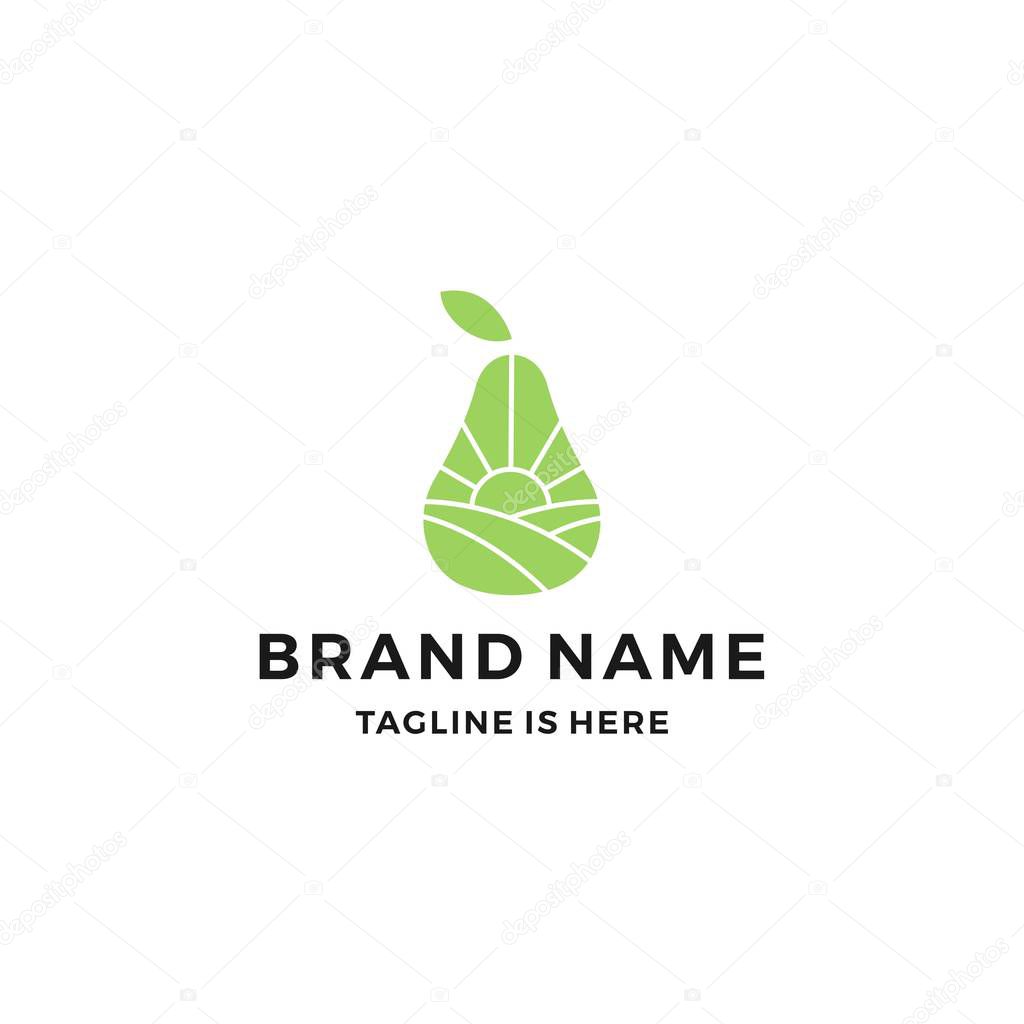 Pear orchard garden landscape field logo vector icon line outline monoline